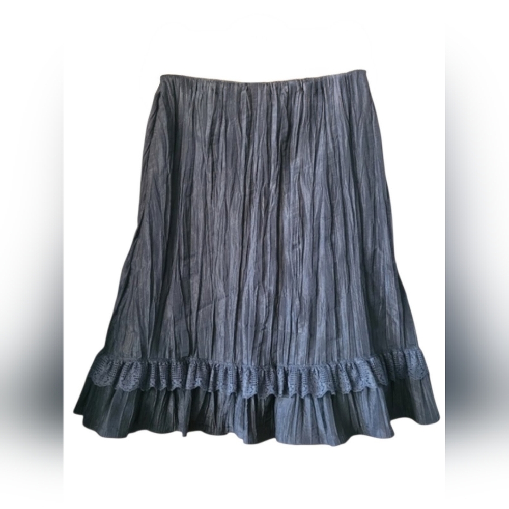 Crinkle Midi Skirt Tiered Lace Hem  Witchy Whimsigoth Dark Cottagecore XL